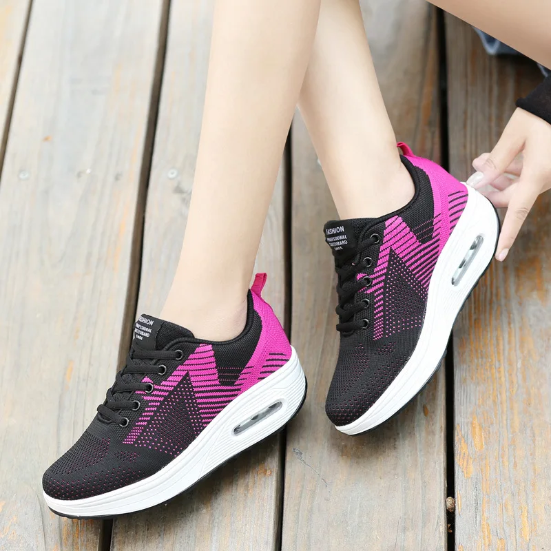 

Summer New Style Thick Bottomed Fly-kit Mesh Breathable Sports WOMEN'S Shoes Korean-style Fashion Casual Extra High Air Cushion