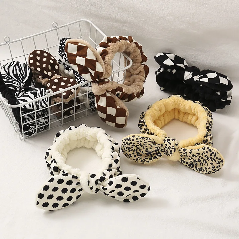 Повязка для волос в горошек женская тюрбан с бантом из кораллового флиса