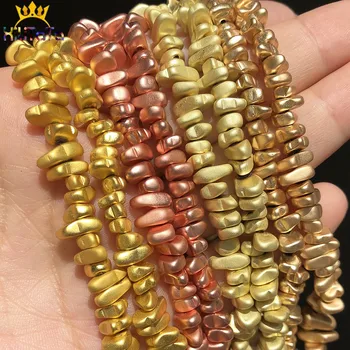 

Matte Frosted Irregular Hematite Stone Beads Rose Gold Flat Loose Beads For Jewelry Making DIY Bracelet Accessories 15''Strands