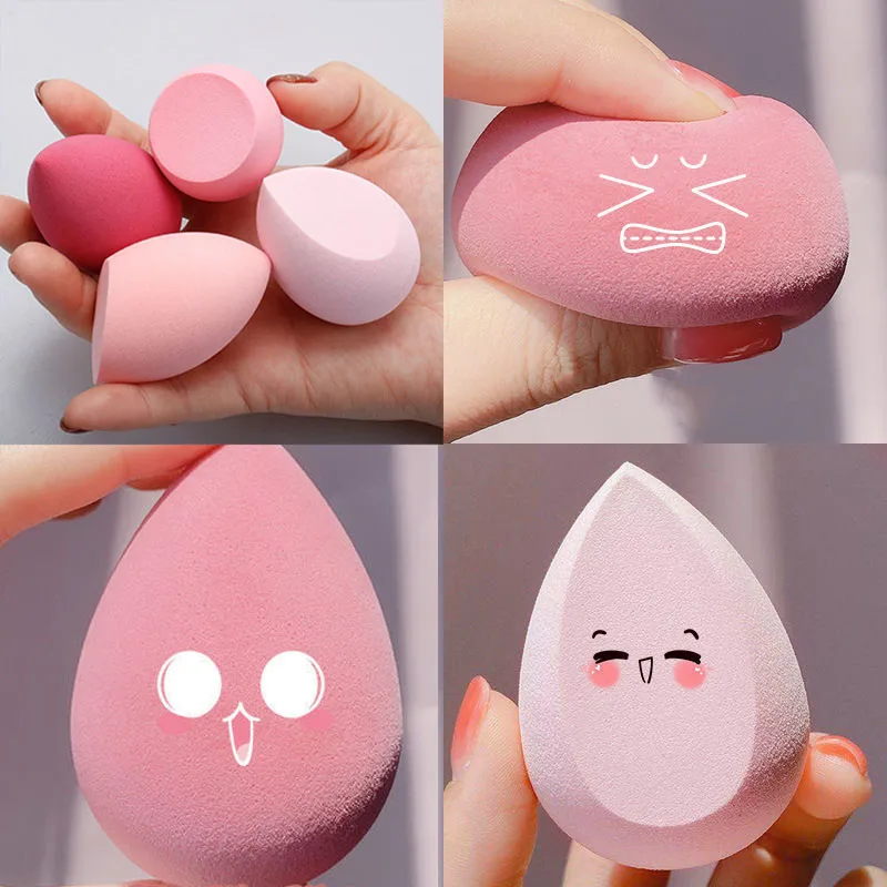 4pcs 메이크업 블렌더 화장품 퍼프 메이크업 스폰지 스토리지 박스 파운데이션 파우더 스펀지 뷰티 도구 여성 메이크업 액세서리