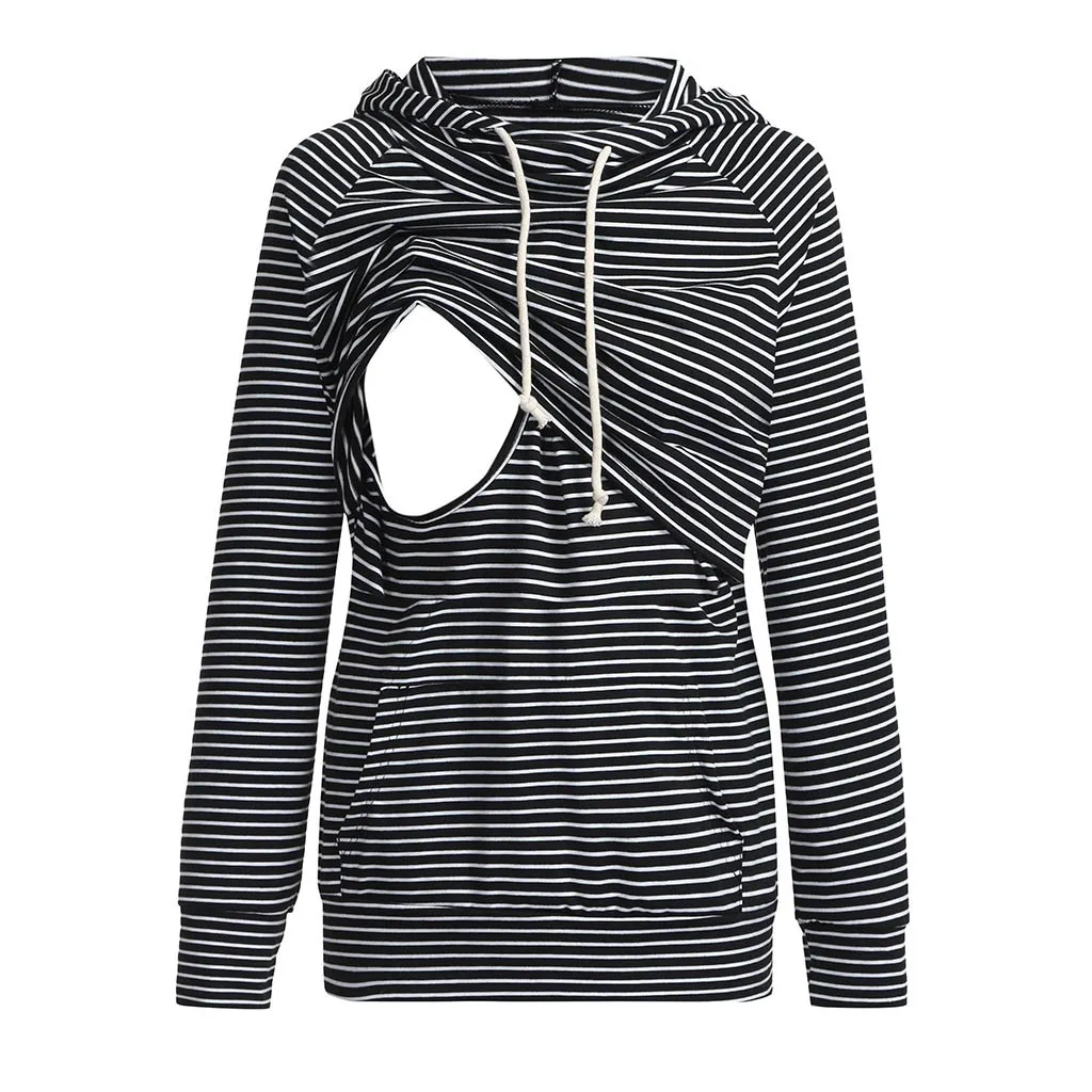 Maternity Clothings Women's Nursing Pregnancy Shirt Long Sleeves Stripe Breastfeeding Hoodie Sweatshirts Pregnant Women Autunm