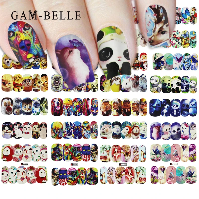 GAM-BELLE, 1 шт.,, новинка, 27 дизайнов, милая собака, кошка, переводные наклейки с полной водой, наклейки для ногтей, украшения для маникюра ногтей, инструменты