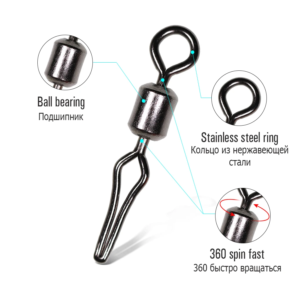 ICERIO 100pcs Swivel with Side Line Clip Fishing Tackle Fishhooks and Crap  Fishing Connector Fishing Swivels with Snap