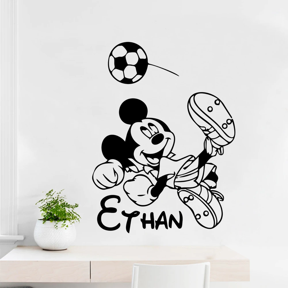 Disney Mickey Minnie Football Personalized Custom Name Vinyl Wall Stickers For Kids Bedroom Poster Home Decor Mural Art Decal Wall Stickers Aliexpress