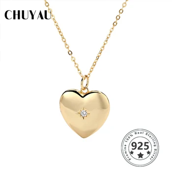 

Chuyau 925 Sterling Silver Necklace Glossy Love Heart Zircon Necklace Heart Choker For Women Fine Jewelry Best Gift New Hot