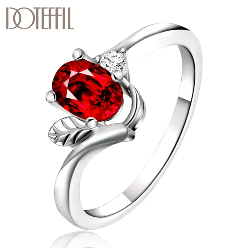 

DOTEFFIL 925 Sterling Silver Red Crystal AAA Zircon Ring For Women Fashion Wedding Engagement Party Charm Jewelry