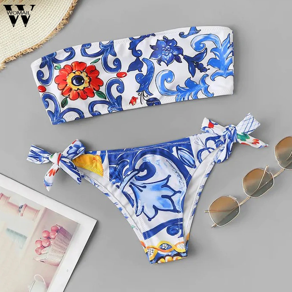 

2020 Bikinis Women Swimsuit Bohe Two Pieces Halter Bikini Bandeau holiday Summer Beach Swim Push-Up Bathing Suit Swimwear