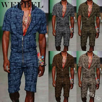 

WEPBEL Men Summer Overalls Sexy Casual Zipper Short Sleeve Romper One-Piece Jumpsuit Streetwear