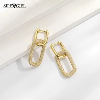 

Fashion gold geometric Oval Rectangle Hoop earrings Simple Design mirco cz crystal earings for women luxury brand jewellery