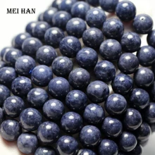 Meihan(20 бусин/браслет) А+ натуральный 9-9,5 мм синий сапфир Гладкие Круглые бусины для изготовления ювелирных изделий дизайнерский браслет
