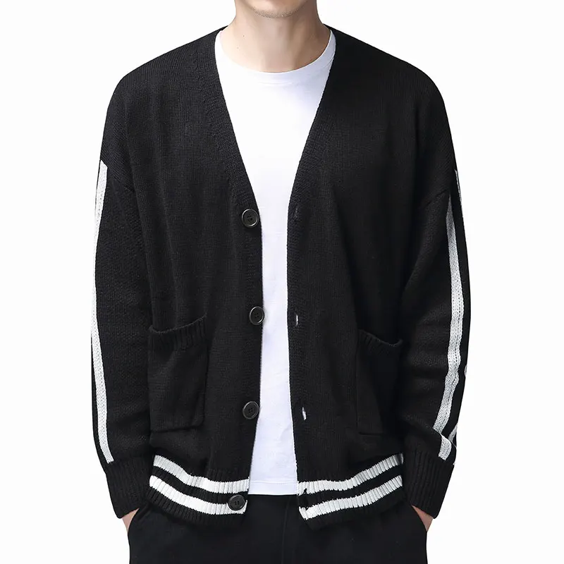 Men Striped Sweater Coat Casual 100% Cotton Cardigan Men Autumn Winter Warm Single Breasted with Pocket Clothing Oversize Black Men Striped Sweater Coat Casual 100% Cotton Cardigan Men Autumn Winter Warm Single Breasted with Pocket Clothing Oversize Black