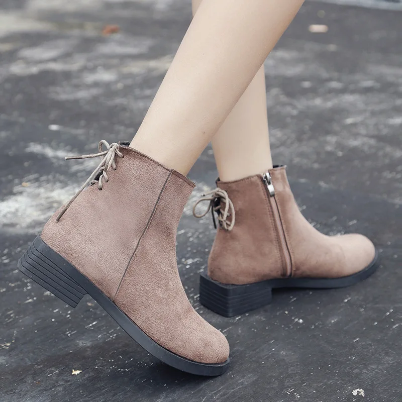 

Classics Fashion Women Autumn Ankle Boots Round Toe Med Vintage Short Boots Solid Leisure Winter Shoes Plus Size