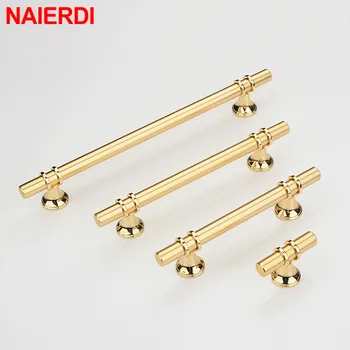 NAIERDI Nordic Style Zinc Alloy Black Door Handles Pulls Furniture Drawer Knobs Fashion Gold Aluminum Kitchen Cabinet Handles