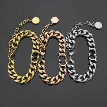 

Titanium Steel D Letter Simple Thick Bracelet Couple Thick Bracelet for Men and Women