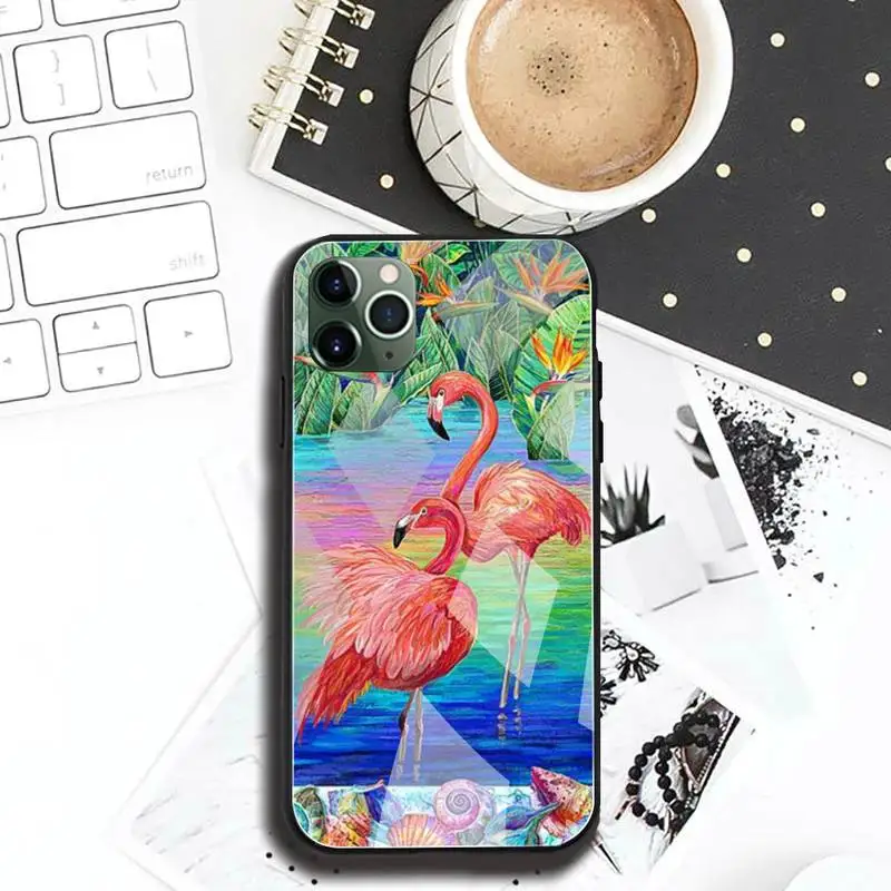 Hạc Mùa Hè Vật Có Hoa Lá Ốp Lưng Điện Thoại Kính Cường Lực Cho iPhone 11 Pro XR XS MAX 8X7 6S 6 Plus SE 2020 Ốp Lưng lifeproof case Cases For iPhone