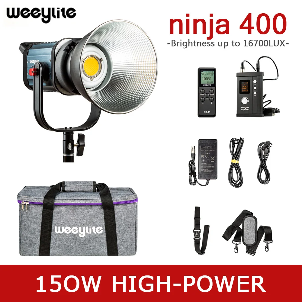 US $399.00 Weeylite Ninja400 150W BiColor 2500k8500k LCD Panel LED Video Light Continuous Output Bowens Mount Studio Light App Control