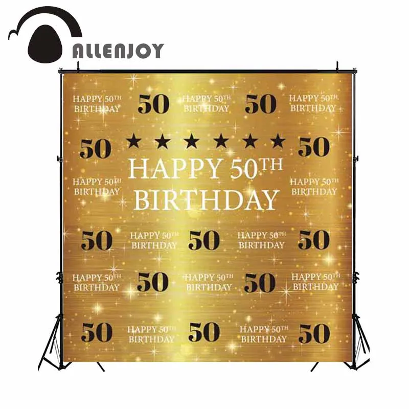Allenjoy Happy 50th Birthday Background Cloth Glitter Golden Number Letter Step And Repeat Wallpaper Supplies Adult Party Decor