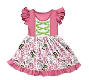 

Fancy pearl cute printed boutique short sleeve kids cloting dress