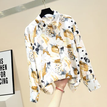 

Print Blousr for Woman 2020 Summer New Fashion Loose All-match Graffiti Printed Chiffon Shirt Women's Blouses Tops Blusas