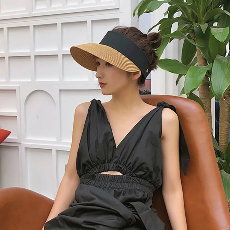 Sunhat женские модные летние соломенные солнцезащитные козырек Регулируемый Пустой Топ конский хвост отдых путешествия пляжные кепки