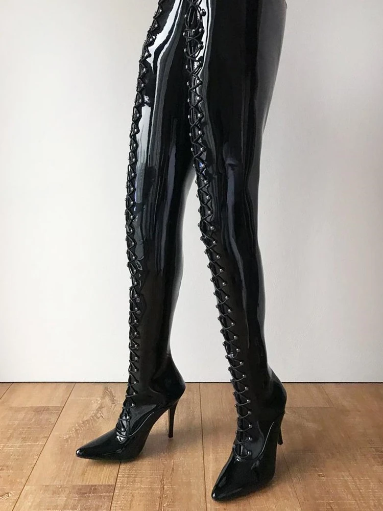 Black patent stiletto boots Clearance