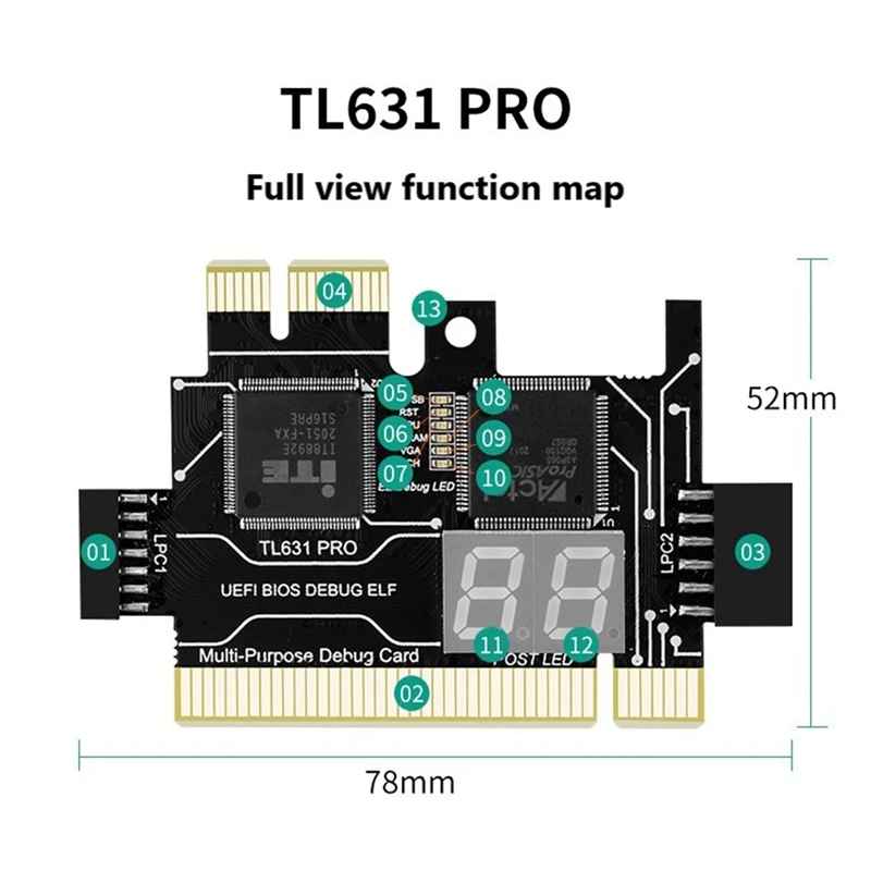 TL631 PRO PC PCI-E Mini LPC Motherboard Diagnostic Analyzer Tester