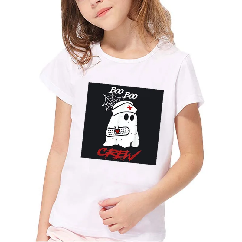 Детская футболка одежда для мальчиков и девочек Летняя футболка с короткими рукавами и принтом призрака Повседневная футболка с круглым вырезом топ для мальчиков и девочек, одежда для малышей