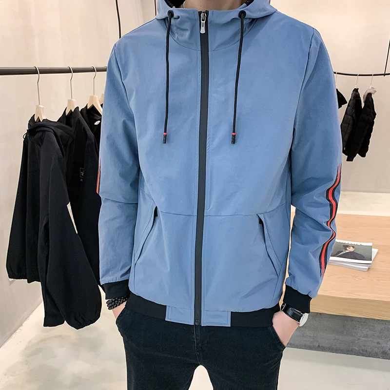 Осенние мужские куртки-бомберы с капюшоном Slim Fit Новая куртка-Ветровка черная цветная куртка Masculina винтажная куртка-бомбер