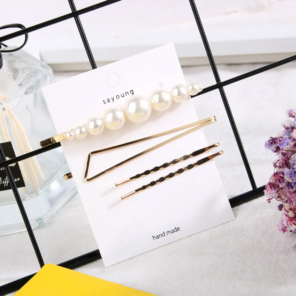 4PCS 3 1 комплект корейская мода твердые заколки для волос с жемчугом для женщин девочек шпильки заколки для волос модные аксессуары ручной работы для укладки волос подарки - Цвет: 4PCS 3