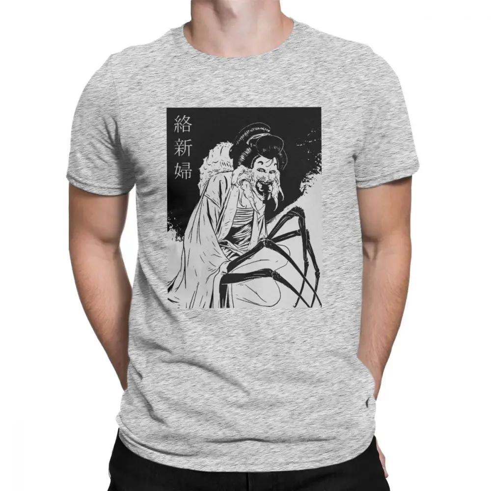 Гейша черный Junji Ito футболка для мужчин японский каго манга ужас Harajuku хлопковая футболка Новое поступление - Цвет: Серый