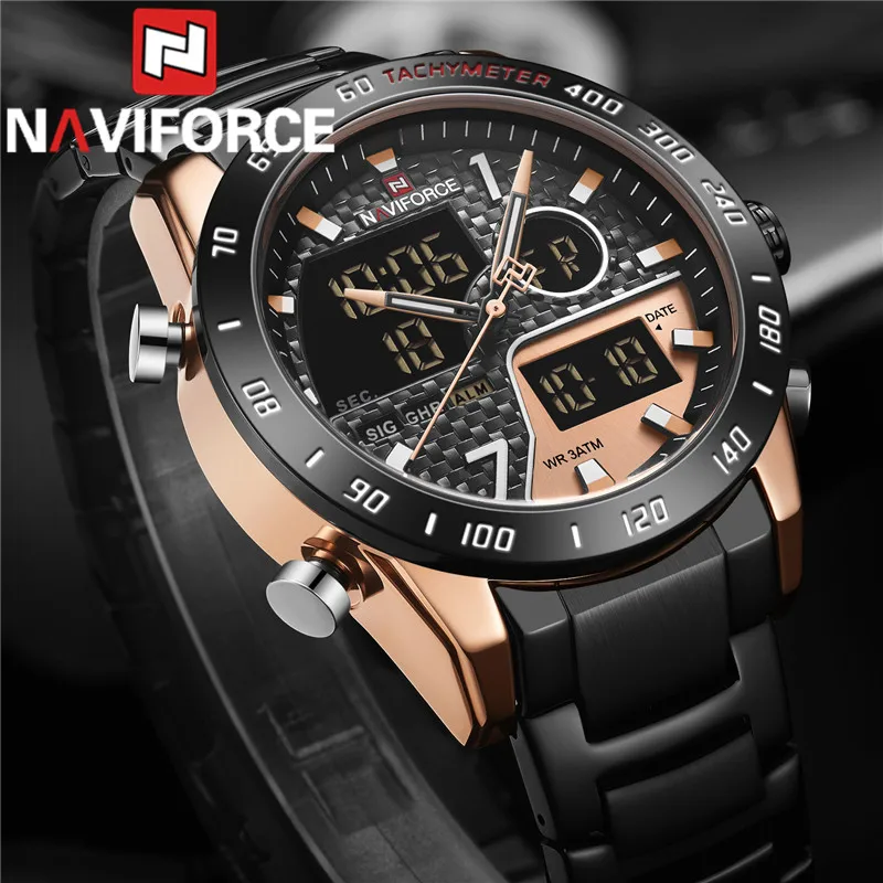 NAVIFORCE Бизнес Мужские часы кварцевые цифровые мужские Военные Спортивные из