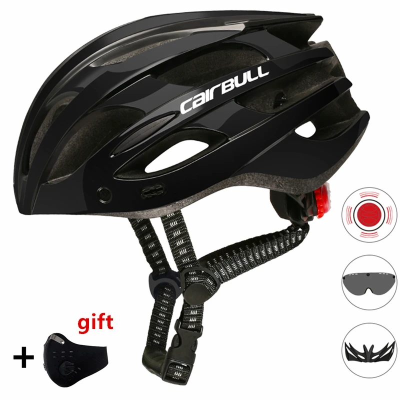 Intergrally-molded Mountain Bike Helmet with Removable Goggles Visor Adjustable Men Women Bicycle Cycling Taillight | Спорт и