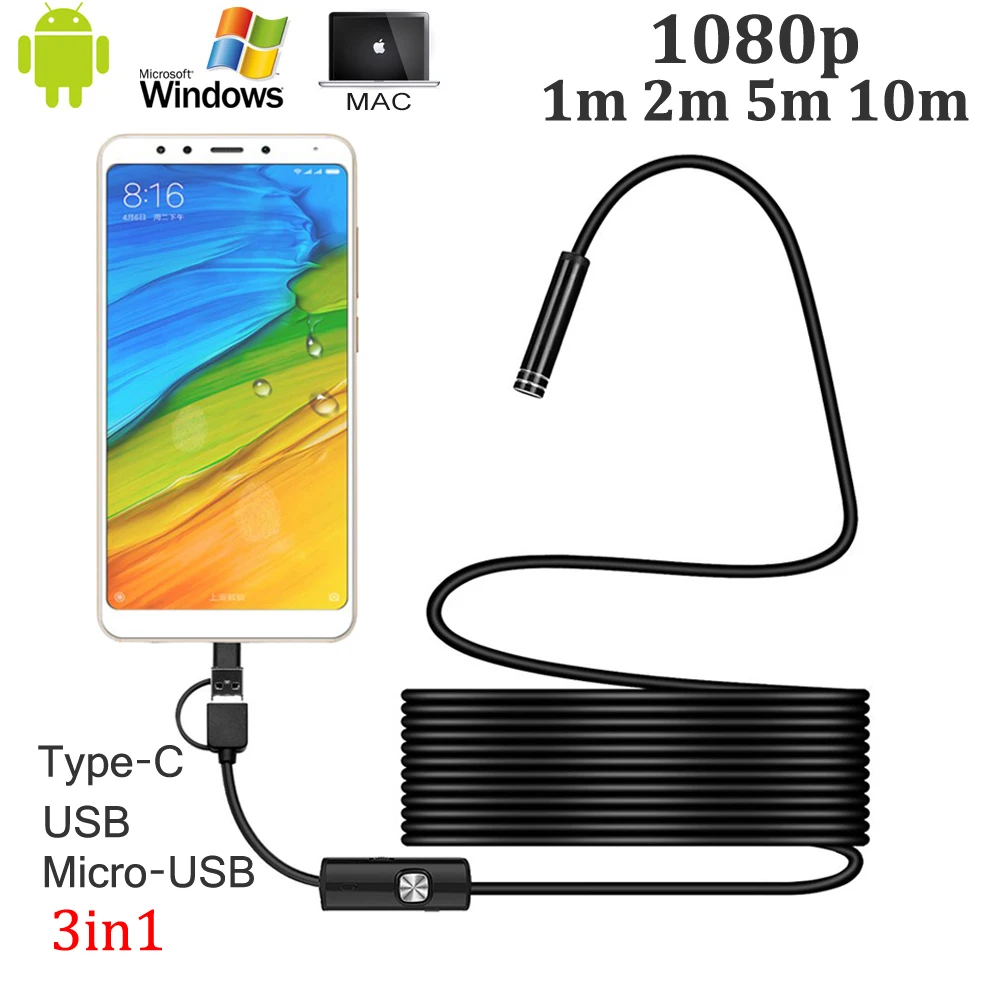 Endoscope Camera 1080P HD USB Endoscope with 8 LED 1/2/5M Cable Waterproof Inspection Borescope for Android PC