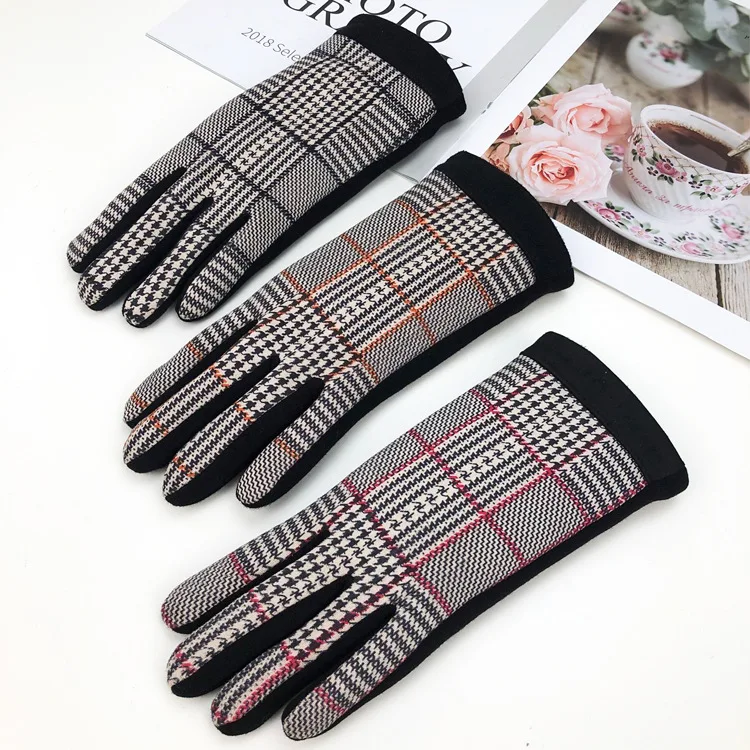 

New Ladies Winter Gloves, Simple Plaid Warm and Velvet Touch Screen Gloves, Outdoor Wind and Cold Gloves