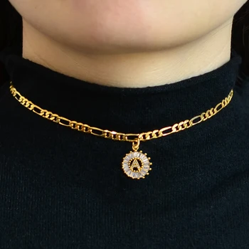 

Anniyo Choker Necklace A-Z Zirconia Initial Jewelry English CZ Alphabet Letters Short Chains African Wedding Jewelry #223306