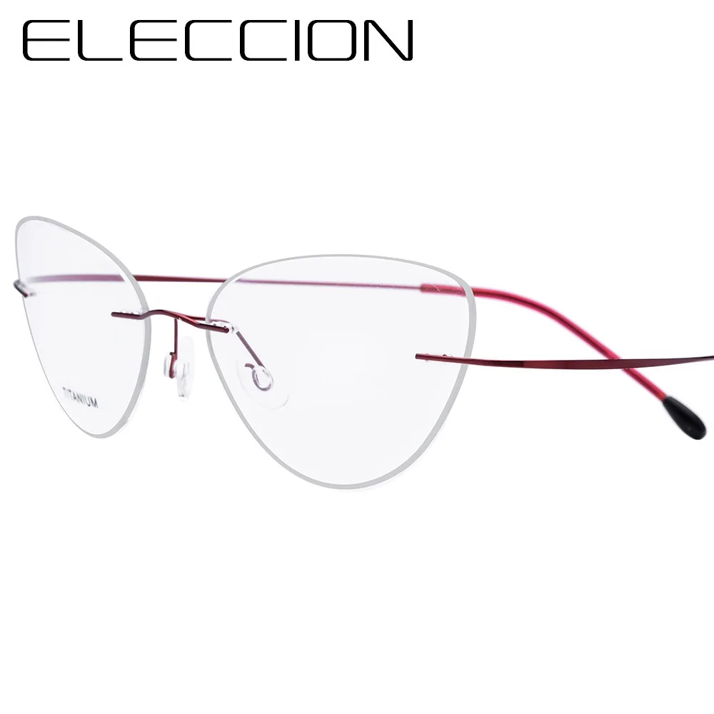 

Cat Eye Eyewear Myopia Optical Frame Rimless Glasses Frame Women Titanium Alloy Ultralight Frameless Prescription Eyeglasses