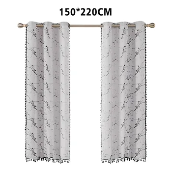 

2pcs Marble Tassel Farmhouse Style Blackout Rod Washable Window Curtains Extra Long Cotton Blend Drapes Darkening Semi Shading