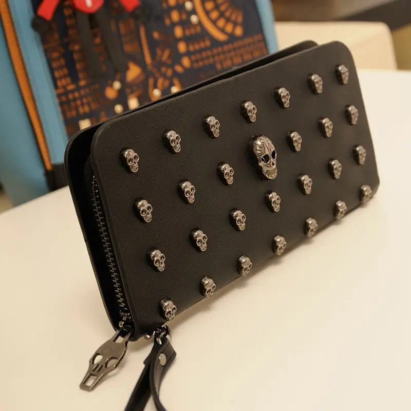 Женский кошелек, персональный череп, Ретро стиль, длинный, Carteira Portfel Cartera Mujer, светильник, карта, посылка, Мерцающая Пряжка, держатели, клатч