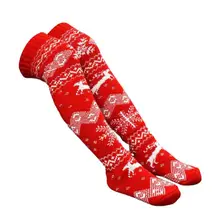 

1 Pair Women Socks Christmas Snowflake Elk Socks Thigh High Long Stockings Warm Winter Knitting Over Knee Xmas Wool Soft Socks