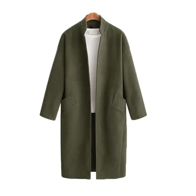 Женское зимнее пальто, новое осеннее и зимнее одноцветное кашемировое пальто большого размера, длинное шерстяное пальто для женщин - Цвет: Армейский зеленый