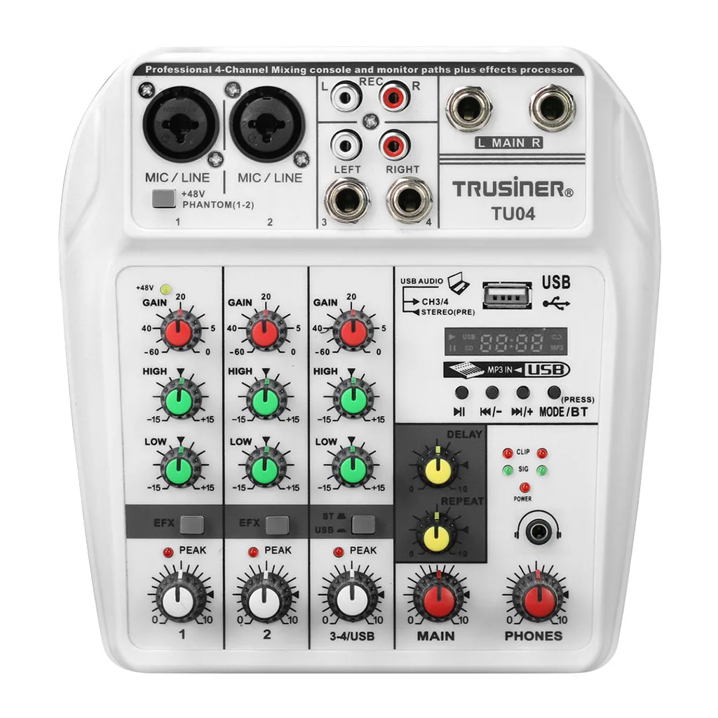 Multi-purpose 4-channel Audio Mixer USB Mixing Console DJ Sound Card 48V Phantom Power Home Music Recording Webcast Small Mixer