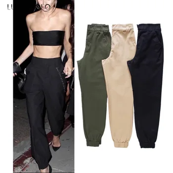 

Lugentolo High Waist Pants Women Solid Casual Spring Summer New Elastic Waist Pockets Womens Streetwear Clothes