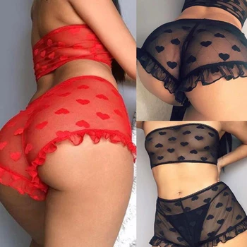 

2pcs Sexy Women Lace Babydoll Underwear String Set Transparent Mesh Pajamas Set High Waist Bra+Panties Nightwear Sleepwear