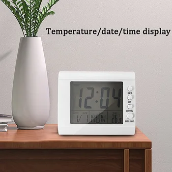

Desktop Multifunctional Electronic Alarm Clock Simple Silent Student with Calendar and Temperature Large Screen for Home Office