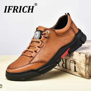 

2020 New Autumn Leather Men Shoes Brown Mens Fashion Casual Sneakers Wearable Walking Shoes For Men Anti-Slip Young Casual Shoes