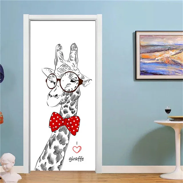 Самоклеющиеся наклейки на дверь в спальню DIY декорации ремонт мультфильм МУРАЛ с Фламинго водонепроницаемый принт картина домашний Декор наклейки ПВХ - Цвет: Door LXR4080-16