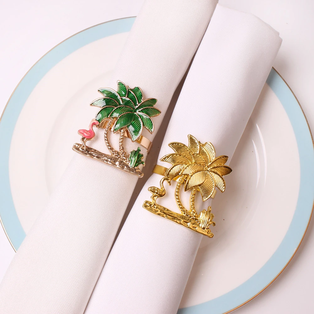 

6pcs/lot Coconut tree napkin buckle metal napkin link day party tableware napkin ring desktop decoration