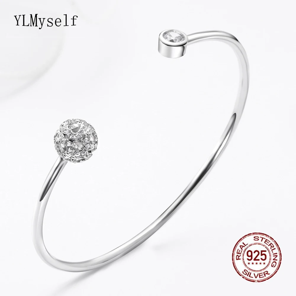 

Real Sterling Silver Bangle Open Free size Birthday Gift Jewelry Jewellery Elegant Zirconia Solid 925 Bracelet & bangle