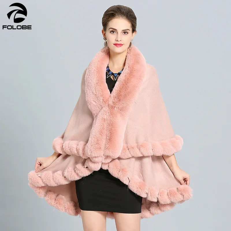 2020 зимняя теплая длинная двухслойная накидка пончо из искусственного лисьего