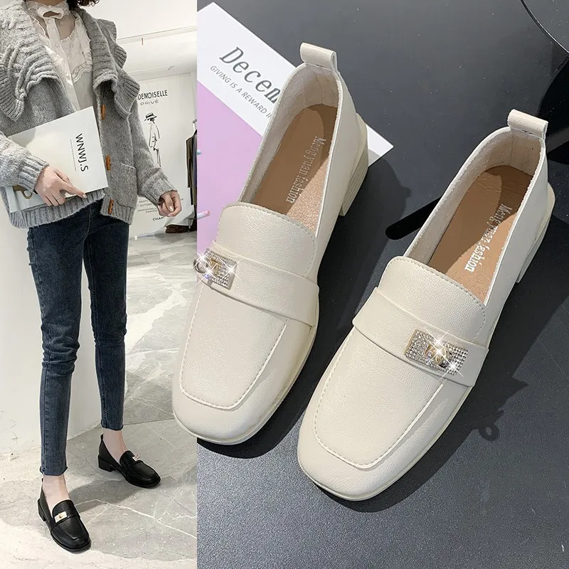 

Light Diamond Small Leather Shoes Women's British-Style 2020 Spring New Style College Loafers Slip-on Elegant Versatile Chunky-H